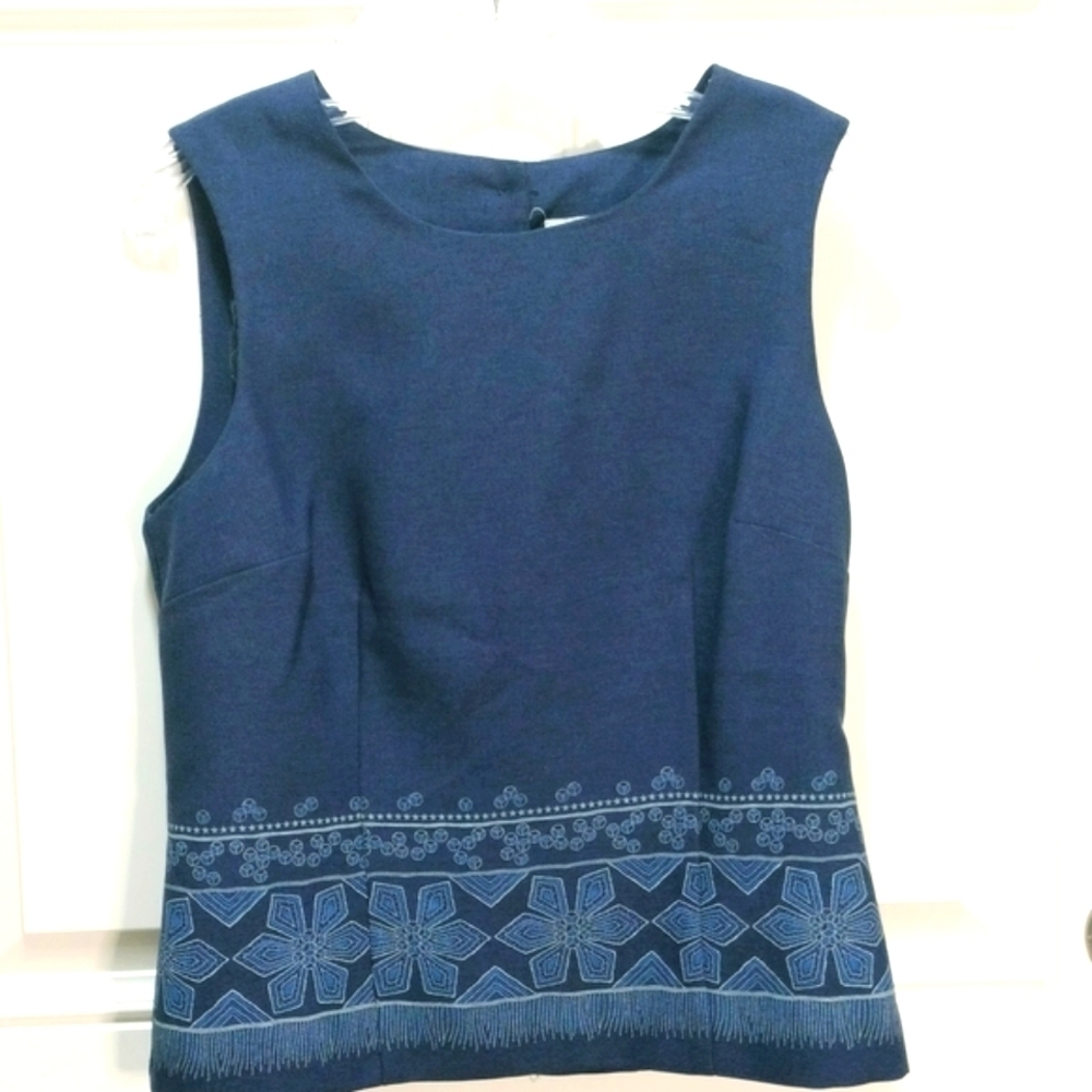 Giorgio Fiorlini Collection Navy Blue Embroidered Top Wide-Leg Pants Set Size 16